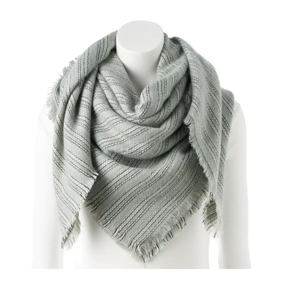 New w/Tags Women's LC Lauren Conrad Striped Square Blanket Scarf Frost Gray Grey
